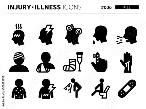 けが・病気に関連する塗りつぶしスタイルのアイコンセット_006