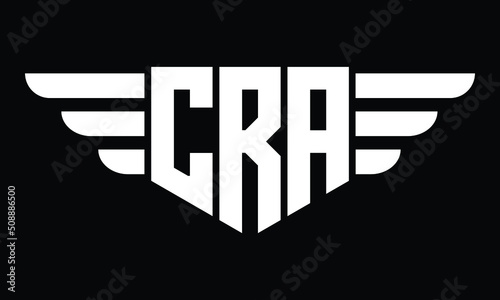 CRA three letter logo, creative wings shape logo design vector template. letter mark, wordmark, monogram symbol on black & white. photo