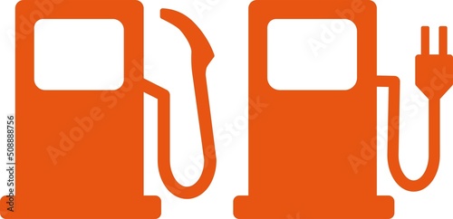 ガソリンスタンド　電気スタンド　給油　充電　アイコン　ピクトグラム　赤色