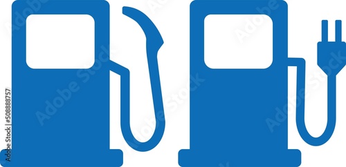 ガソリンスタンド　電気スタンド　給油　充電　アイコン　ピクトグラム　青色