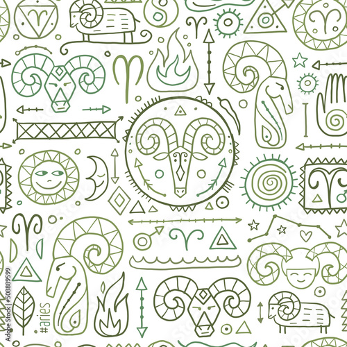 Aries zodiac sign. Element of Fire. Seamless Pattern for your design