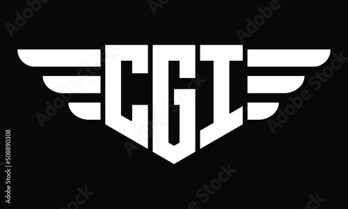 CGI three letter logo, creative wings shape logo design vector template. letter mark, wordmark, monogram symbol on black & white.