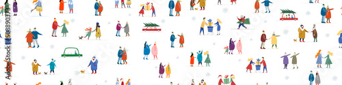 Winter season lifestyle. People walking. City style. Set for your design