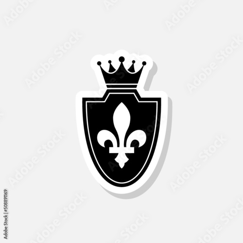 Shield with heraldic symbol of fleur de lis sticker icon sign for mobile concept and web design