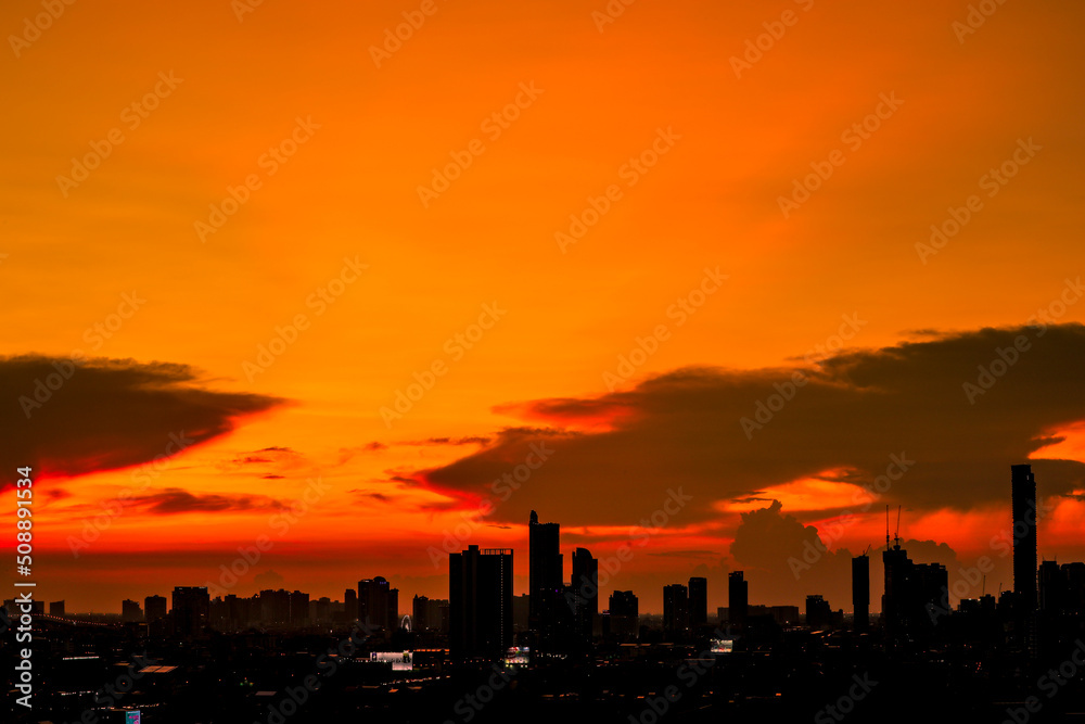 abstract background view of the colorful twilight sky.In the evening, the colorful changes (pink, orange, yellow, purple, sky) merge into the beauty of nature