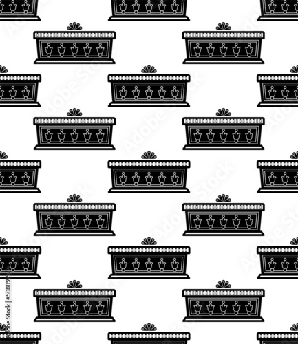Coffin Icon Seamless Pattern, Funerary Box For Keeping A Corpse Coffin Icon