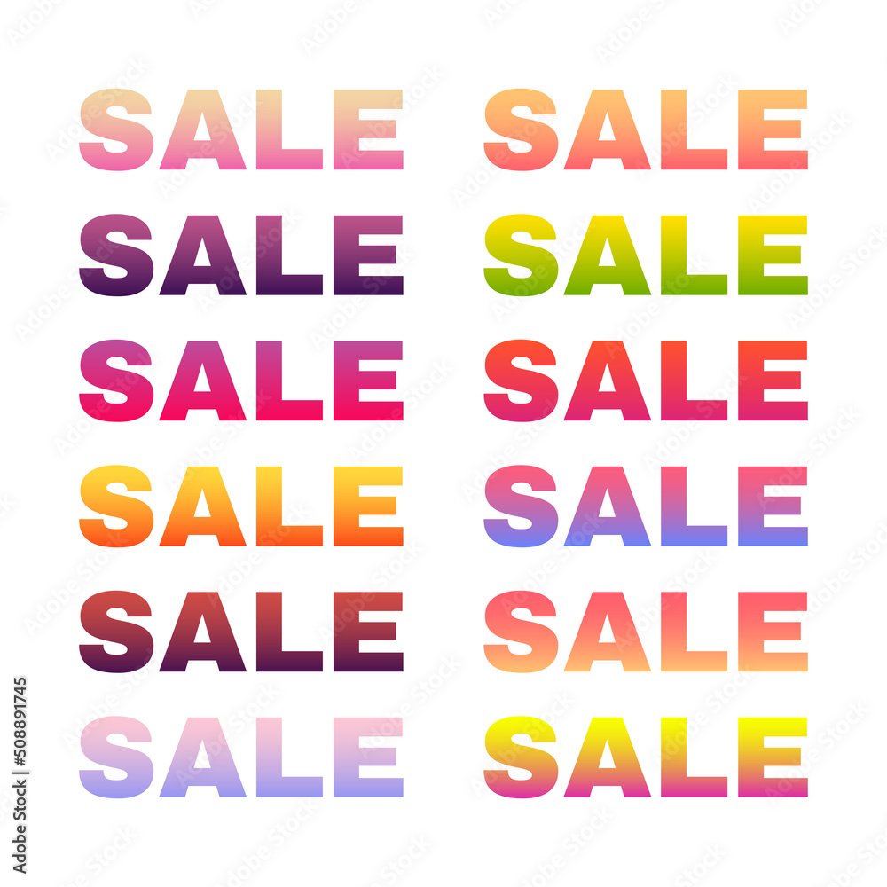 Hot summer sale vector set. Thick font in trendy gradient fill, sale bunner