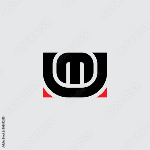 UM - black abstract logotype or icon with red element. Letter logo. Creative combination of letters. Monogram of MU.