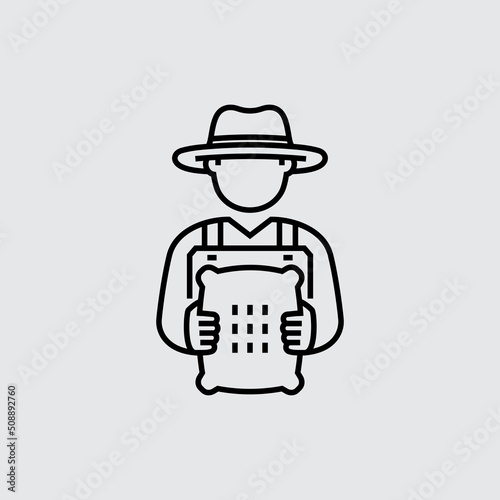 Farmer Holding Sack Vector Line Icon