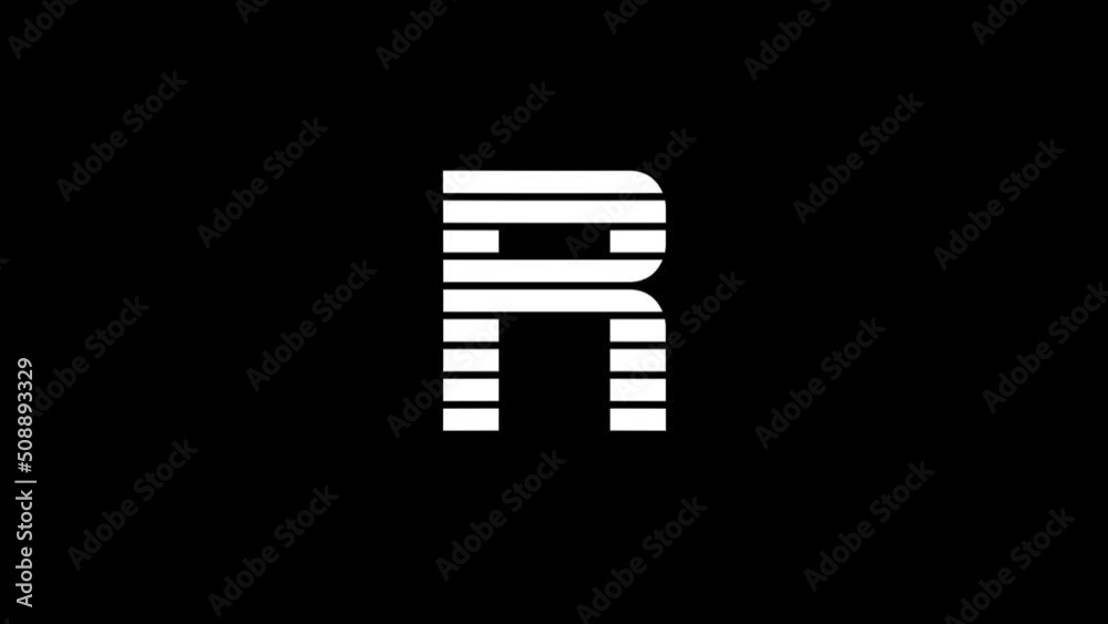 White picture of R on a black background. american alphabet. english ...