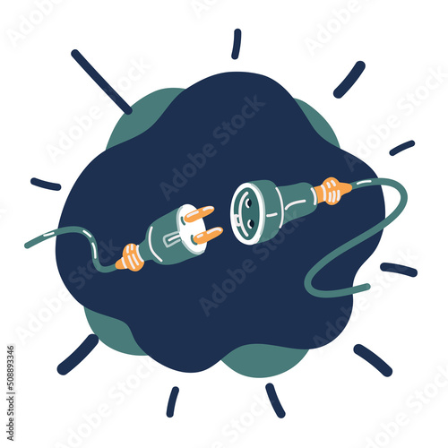 Cartoon vector illustration of Electric socket with a plug. Connection and disconnection concept. Concept of 404 error connection. Wire, cable of energy disconnect