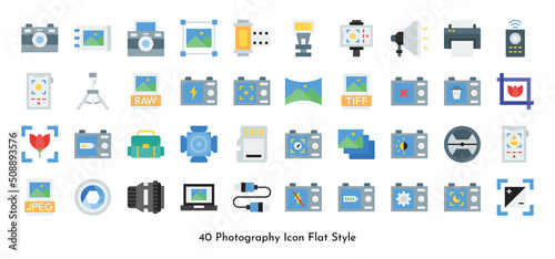 Photography Elements Icon Set Pack Vector Flat Style