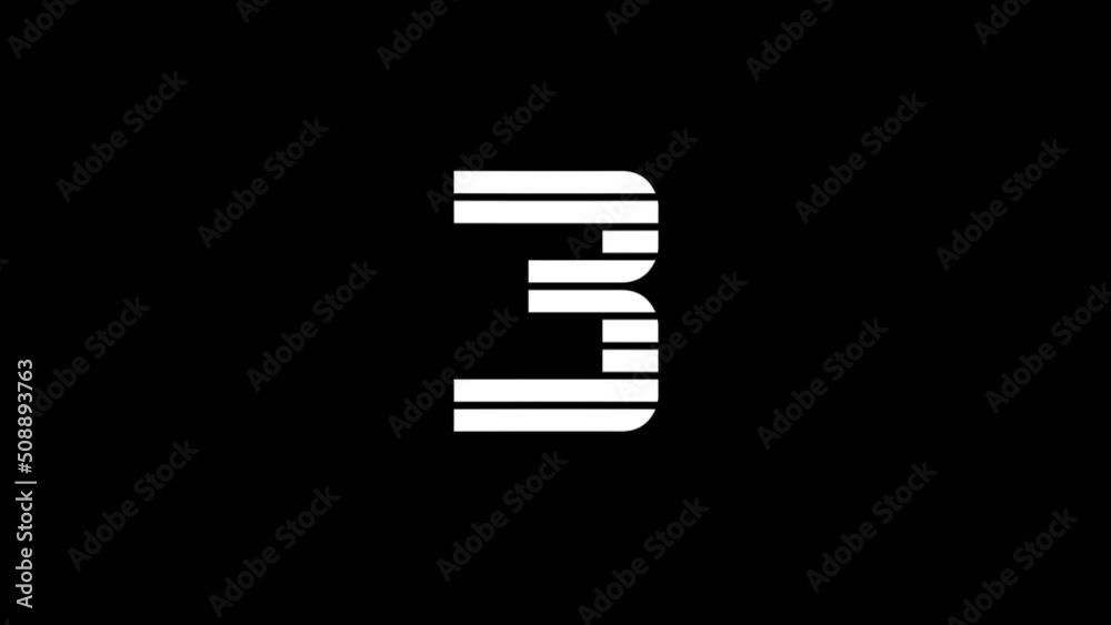 White picture of 3 on a black background. simple numbers for sports ...