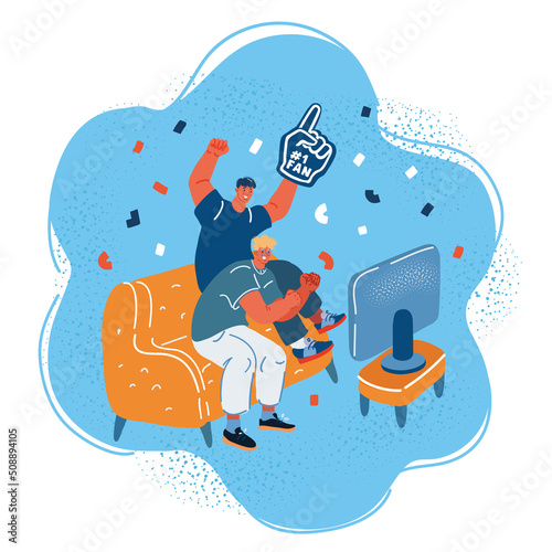 Vector illustration of group of young people watching American football on TV