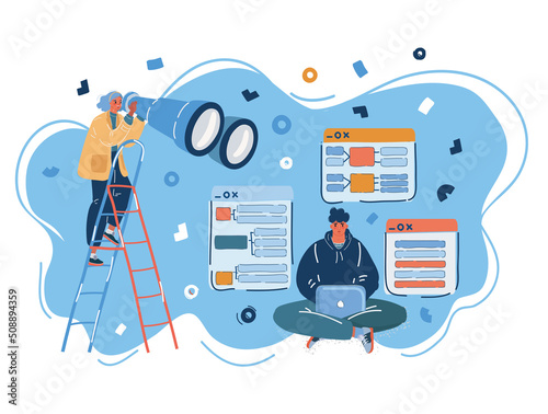 Vector illustration of woman woman spies on her colleague