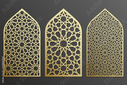 Print op canvas Arabic decor elements, laser cut window grating templates.