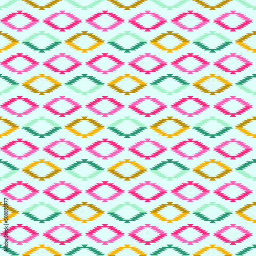 colorful tribal print with blue background seamless repeat pattern