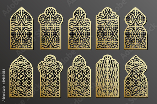 Arabian window with traditional ornament, grating laser cut templates set.