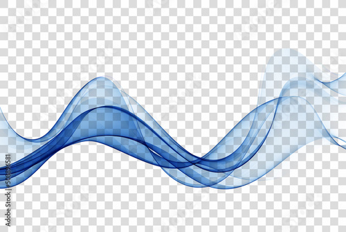 Abstract transparent flowing blue wave on a transparent background.Design element