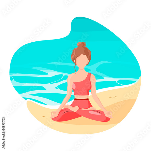 A girl in the lotus position on the ocean. Yoga. Relax. Cartoon design. © Юлия Викленко
