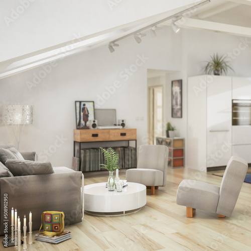 Sonnige Dachwohnung im Loft-Ausbau (Focus) - 3D Visualisierung