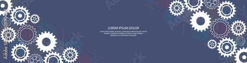 Website header or banner design with cogs and gear wheel mechanisms