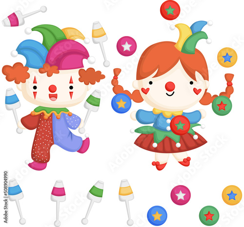 a vector of two cute clowns