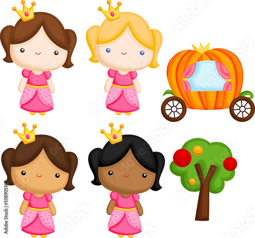 a vector of a cute princess and a pumpkin carriage