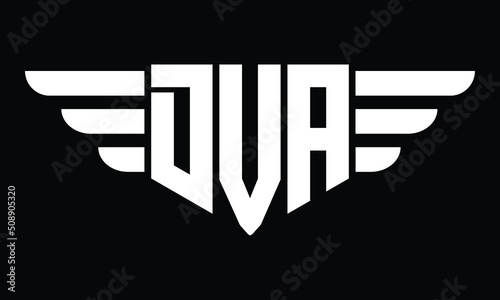 DVA three letter logo, creative wings shape logo design vector template. letter mark, wordmark, monogram symbol on black & white.