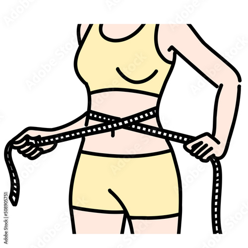 メジャーをお腹に当てているスタイルの良い若い女性の上半身