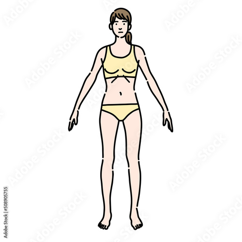 下着を着た痩せ型の若い女性