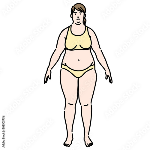 下着を着た肥満体型の若い女性