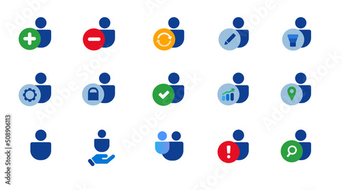 User management profile organization team people avatar icon set collection blue vector