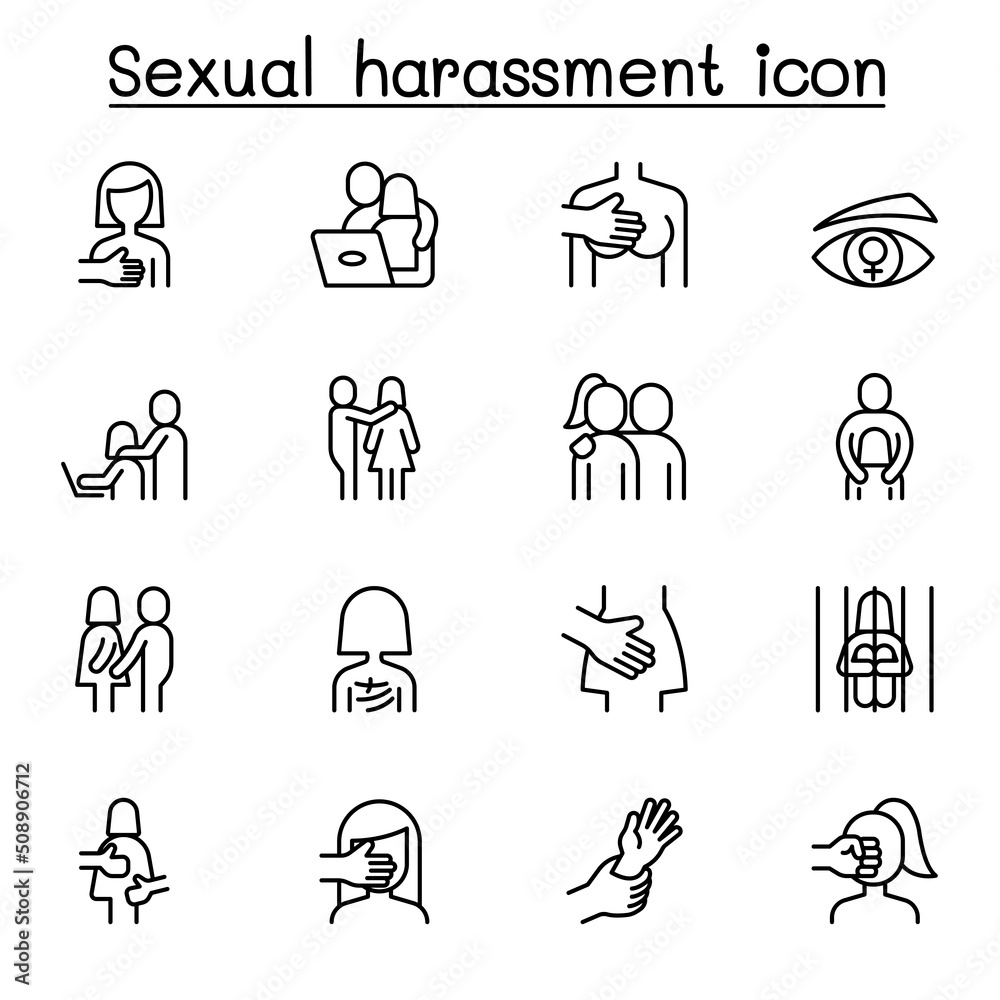 Sexual harassment icon set in thin line style Stock Vector | Adobe Stock
