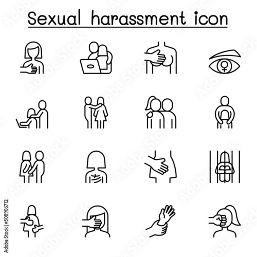 Sexual harassment icon set in thin line style