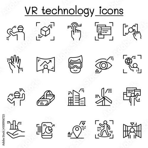 Virtual Reality technology icon set in thin line style