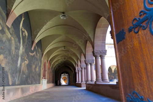 Public record office with cloister at the old town of Basel on a sunny spring day. Photo taken May 11th  2022  Basel  Switzerland.