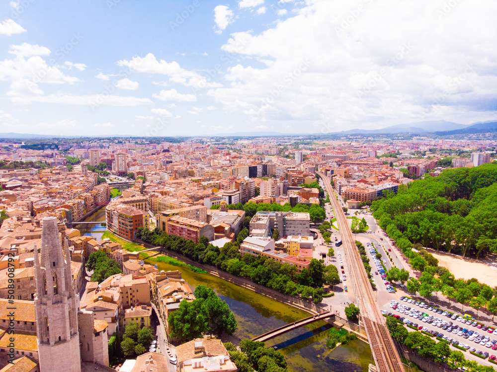 top view of the historical part of the city of Gerona. Catalonia