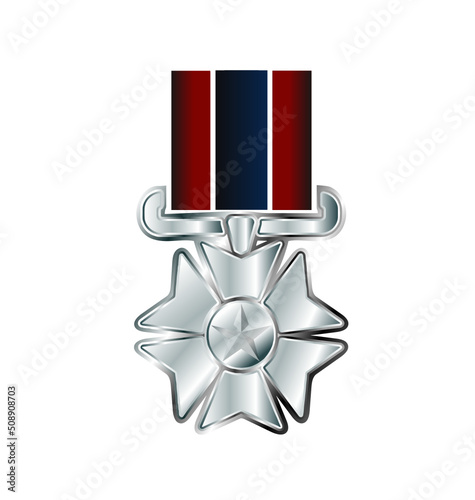 A silver medal, with a star in the middle, realistic illustration, vector.