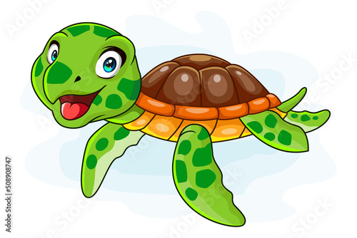 A cute sea turtle cartoon isolated on white background 