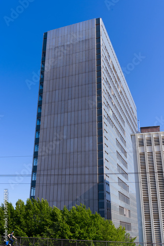 Office tower at industrial district named Klybeck at City of Basel on a sunny spring day. Photo taken May 11th, 2022, Basel, Switzerland.