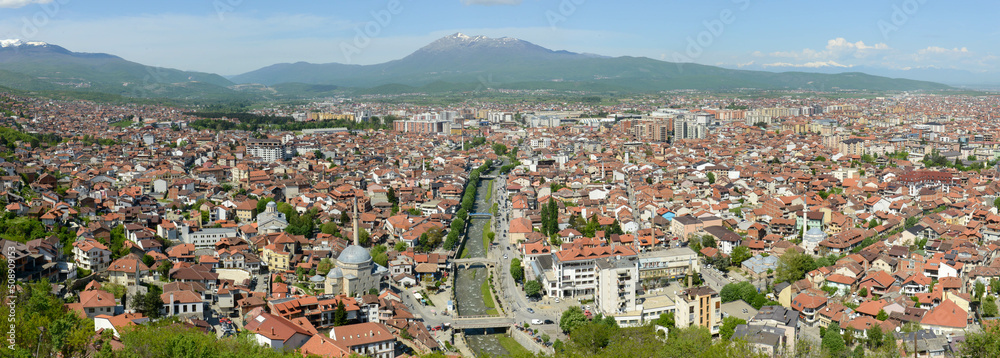 Panoramic overview at the town of Prizren in Kosovo