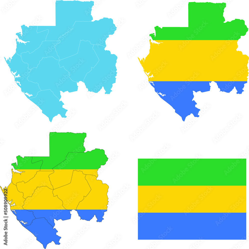 Obraz premium Set of territories of the country with the flag of Gabon