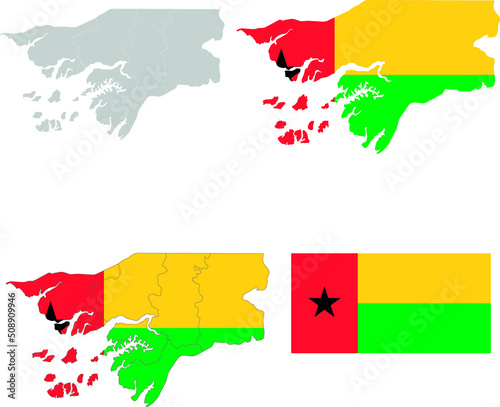 Set of territories of the country with the flag of Guinea Bissau