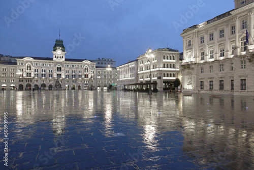 Town Hall Building of Trieste in a summer rainy evening, Italy, Europe