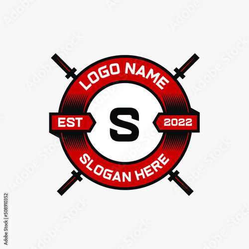 Crossed barbell fitness gym sports vector logo design with letter S