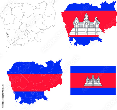 Set of territories of the country with the flag of Cambodia