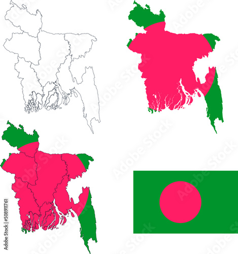 Set of territories of the country with the flag of Bangladesh
