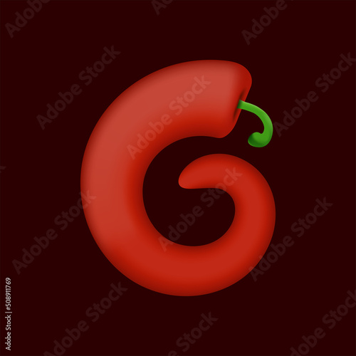 G letter made of red chilli pepper. Isolated vegetable vector organic typeface for farm design elements, restaurant menu and more