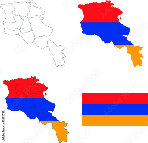 Set of territories of the country with the flag of Armenia